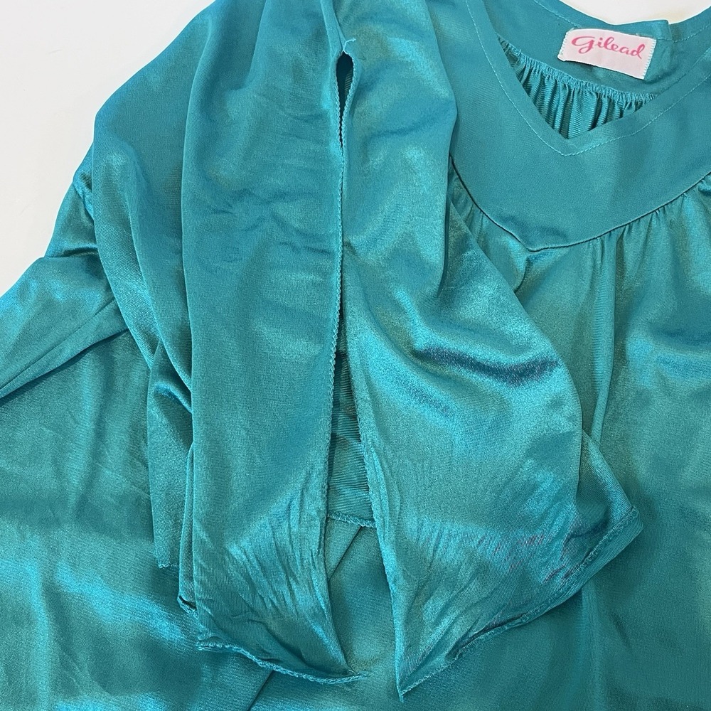 VTG Gilead Teal Maxi Nightgown Peekaboo Sleeve Pockets Peignoir Caftan READ - Picture 5 of 9